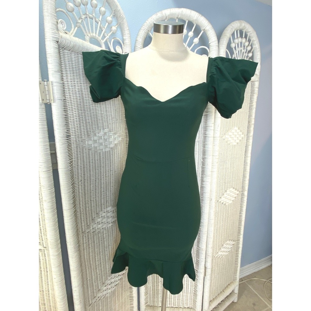 Vesper London Emerald Green Ruffle Hem Sweetheart‎ Midi Dress Party Glam Sz 10